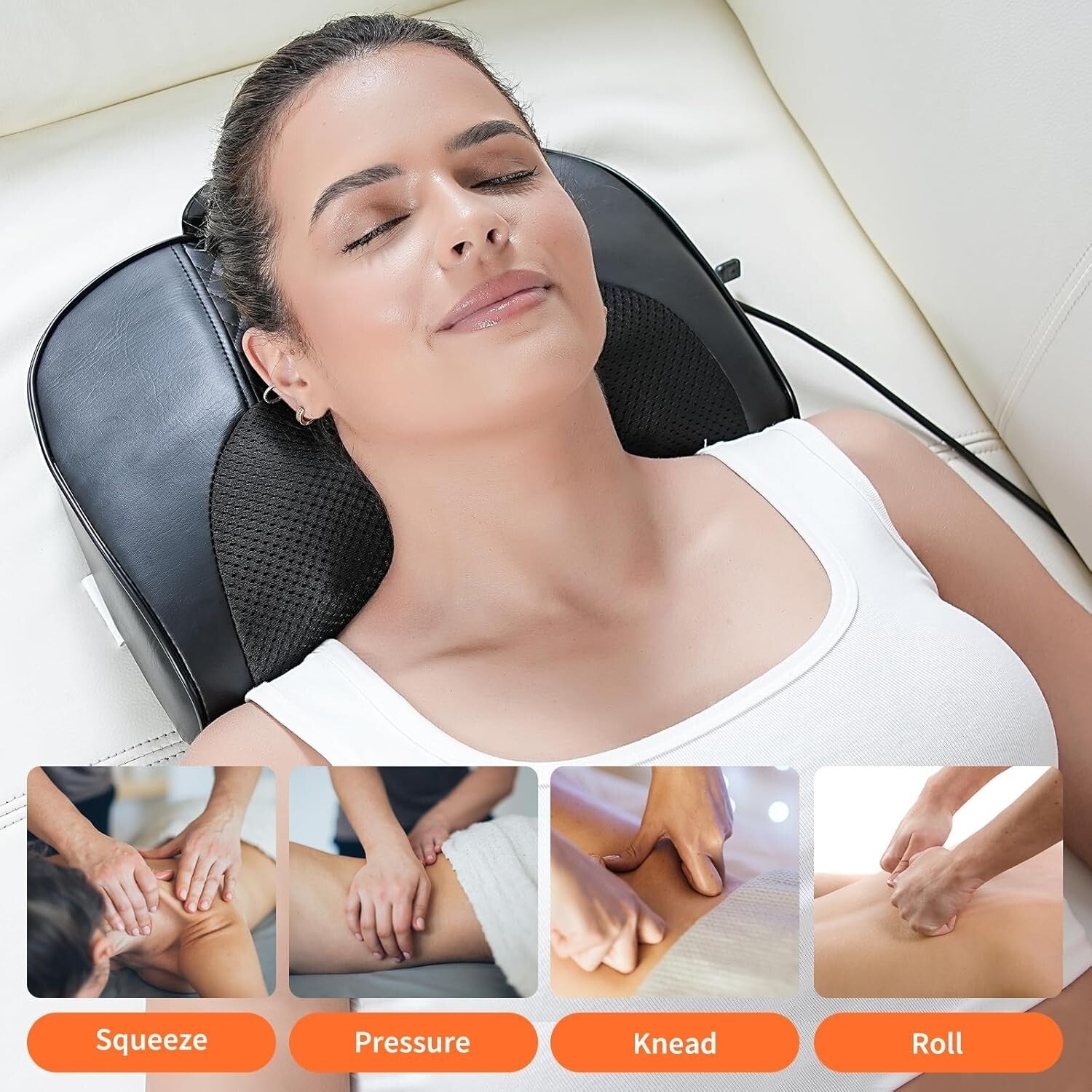 Cordless Rechargeable Neck and Back Massager with Heat - Shiatsu Therapy Relief