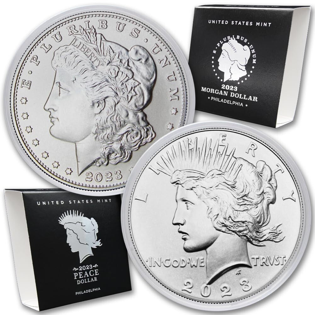Authentic 2023 Morgan & Peace Dollar Coin Set - Original Mint Packaging Included