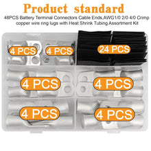 Load image into Gallery viewer, 48PCS UL Certified Copper Cable Ends Kit - AWG 1/0 2/0 4/0 with Shrink Tubing