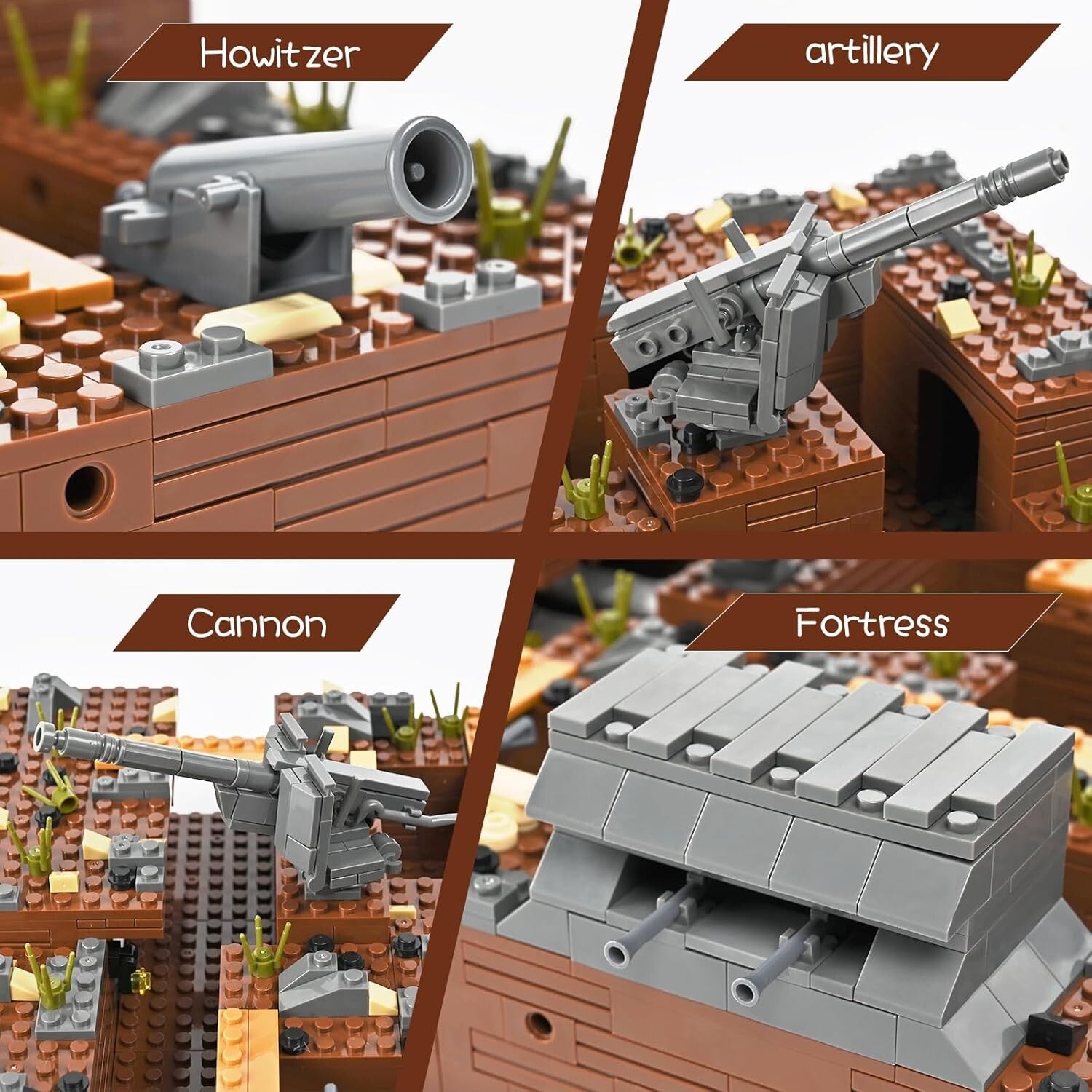 WW2 Military Building Blocks – 1350 Pcs with Anti-Aircraft Guns & Minifigures