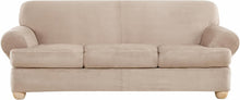 Load image into Gallery viewer, Adjustable Heavyweight Stretch Suede Slipcover in Cement - Cozy 3-Piece Set