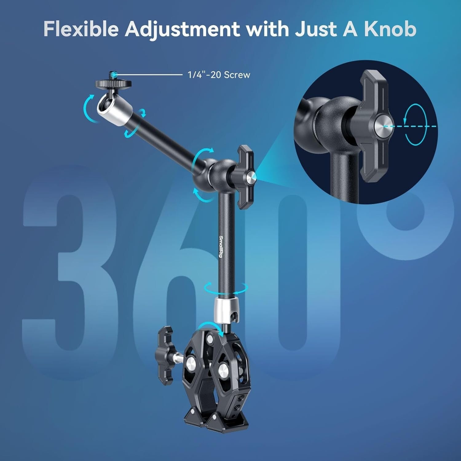 Adjustable Magic Arm Clamp with Super Clamp for Cameras and Lights, 1.5kg Limit