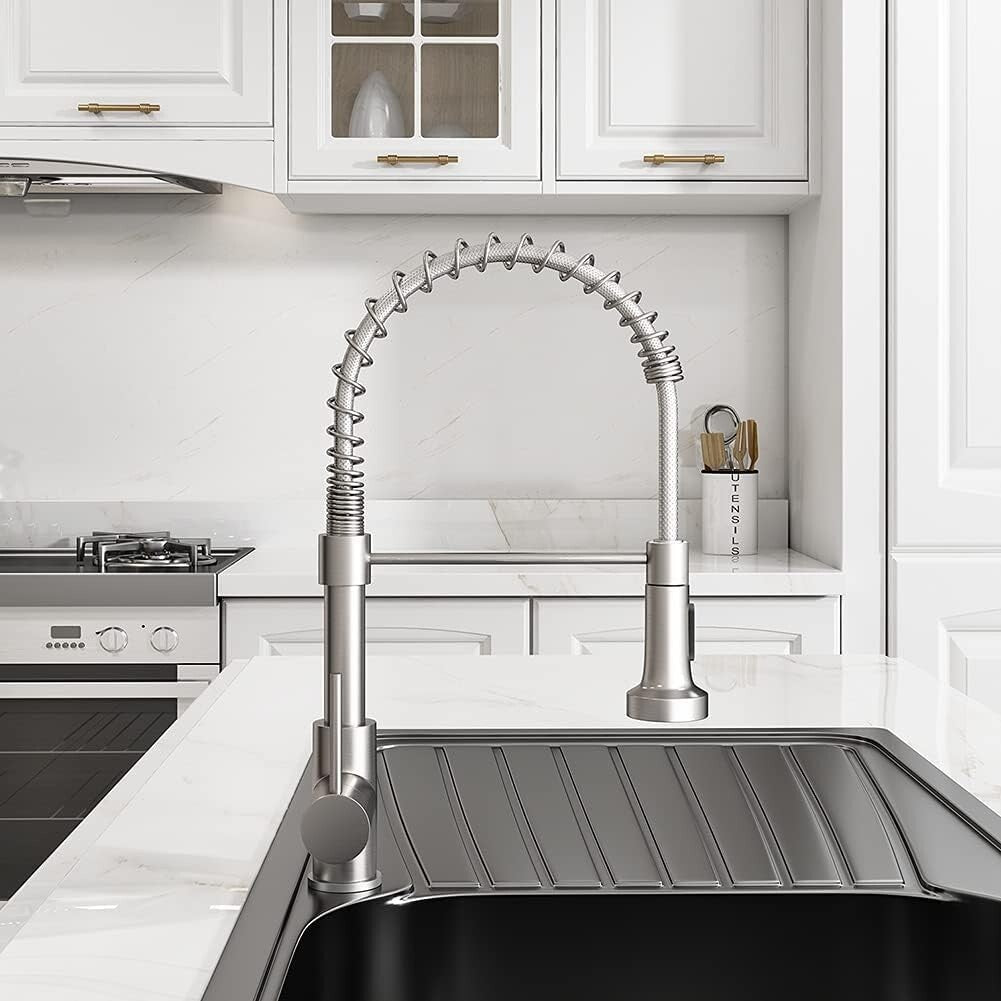 Brushed Nickel Pull Down Kitchen Faucet with 360° Swivel Sprayer - Easy Install