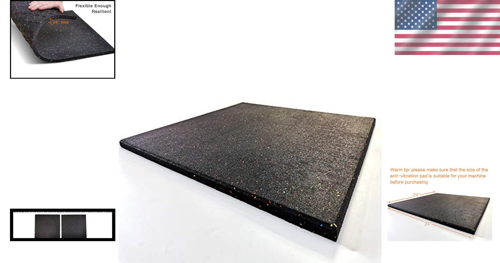 Rubber Vibration Absorbing Mat 24'' x 24'' - Ideal for Appliances & Fitness Gear