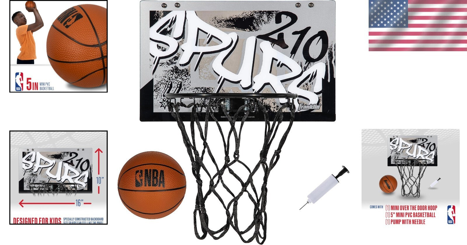 San Antonio Spurs Over the Door Mini Basketball Hoop Set - Indoor Fun for Kids