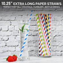 Load image into Gallery viewer, 10 Inch Disposable Paper Straws - Bulk of 600 Assorted Colors, Eco-Friendly