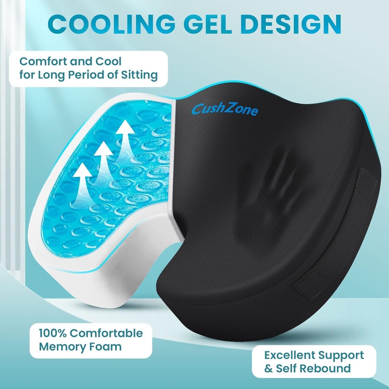 Ergonomic U-Shape Cooling Gel Cushion - X-Large for Office, Gaming, and Travel