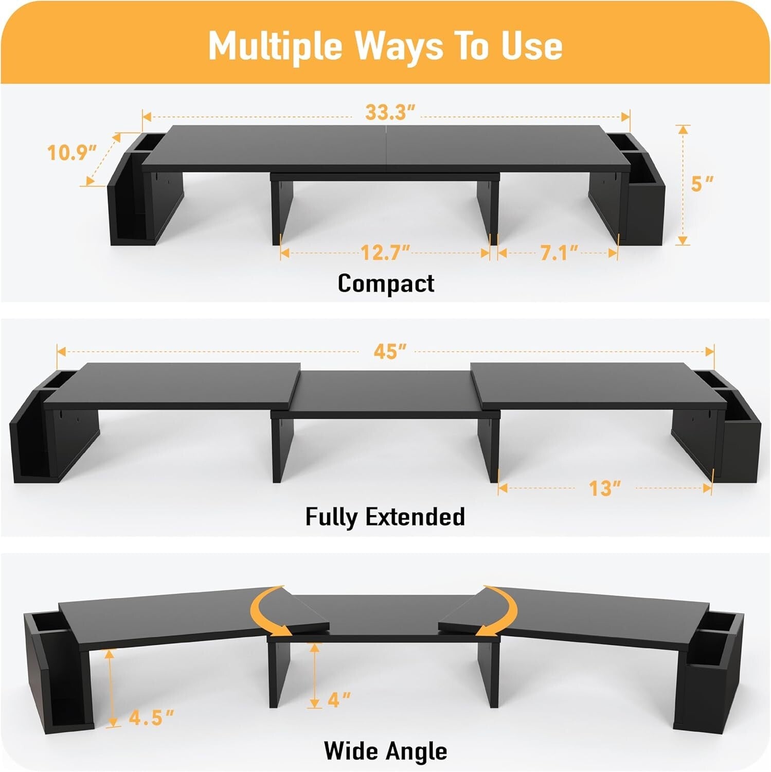 Multi-Functional Black Monitor Stand with Sliding Drawer & Organizers for Desks