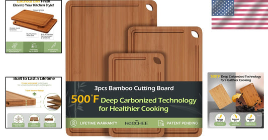 Rectangular Bamboo Chopping Board Set - Perfect for Meat, Veggies & Charcuterie