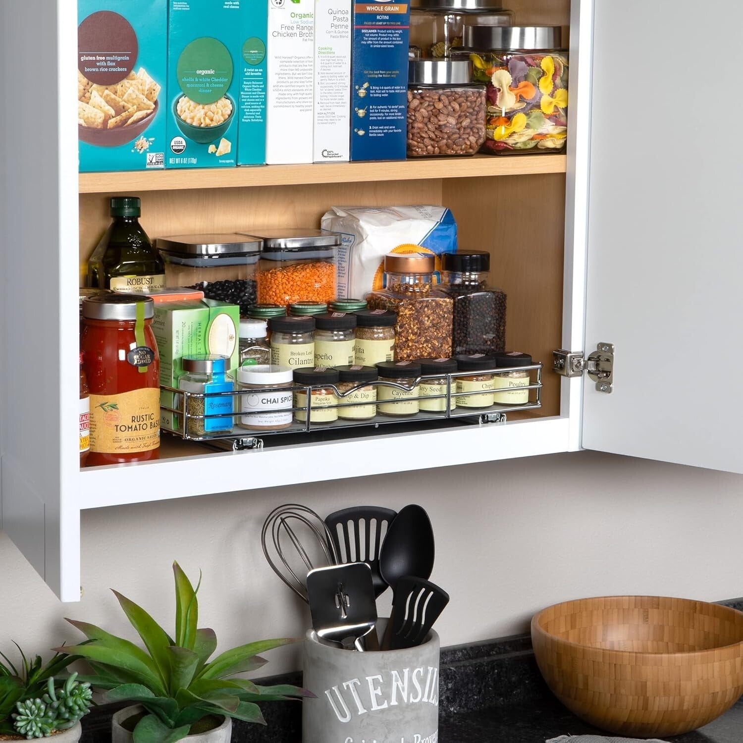 Durable Chrome Pull-Out Spice Organizer - Perfect for Narrow Kitchen Cabinets