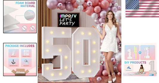 4FT DIY Marquee Numbers 50 - Light Up Birthday & Anniversary Decorations