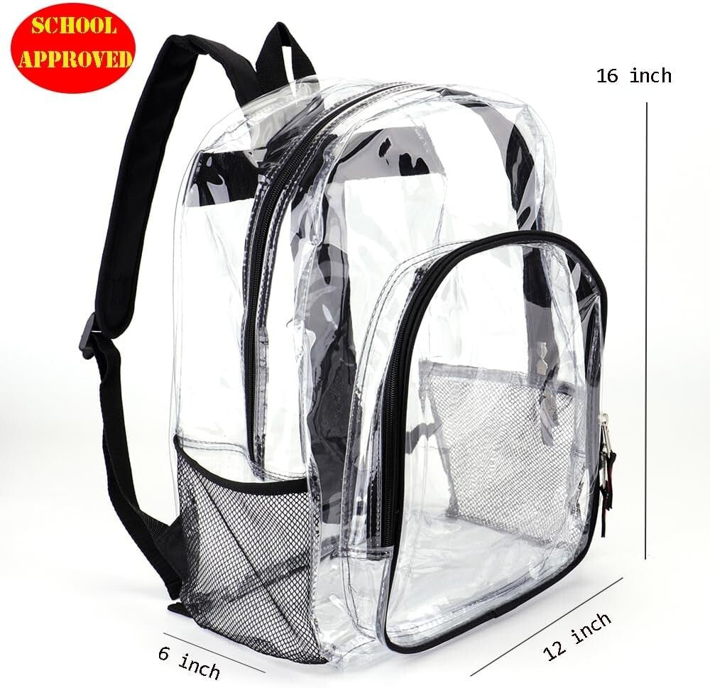 Bulk Clear See-Through Backpacks, 12 Pack for Kids - Large Capacity PVC Bags