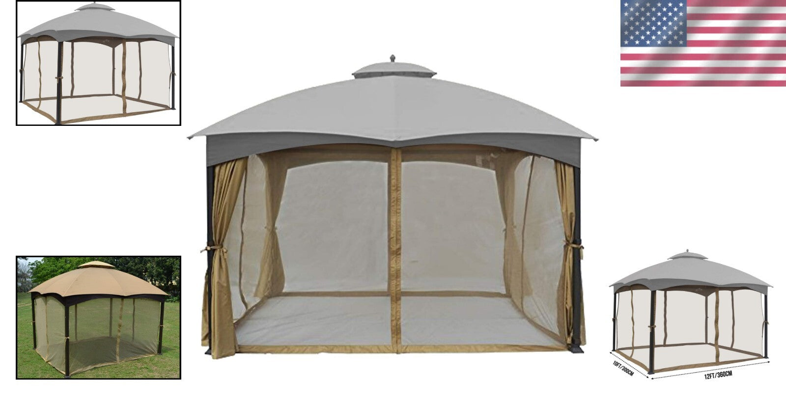 4-Wall Mosquito Netting for 10' x 12' Gazebo - Weather-resistant Beige Fabric
