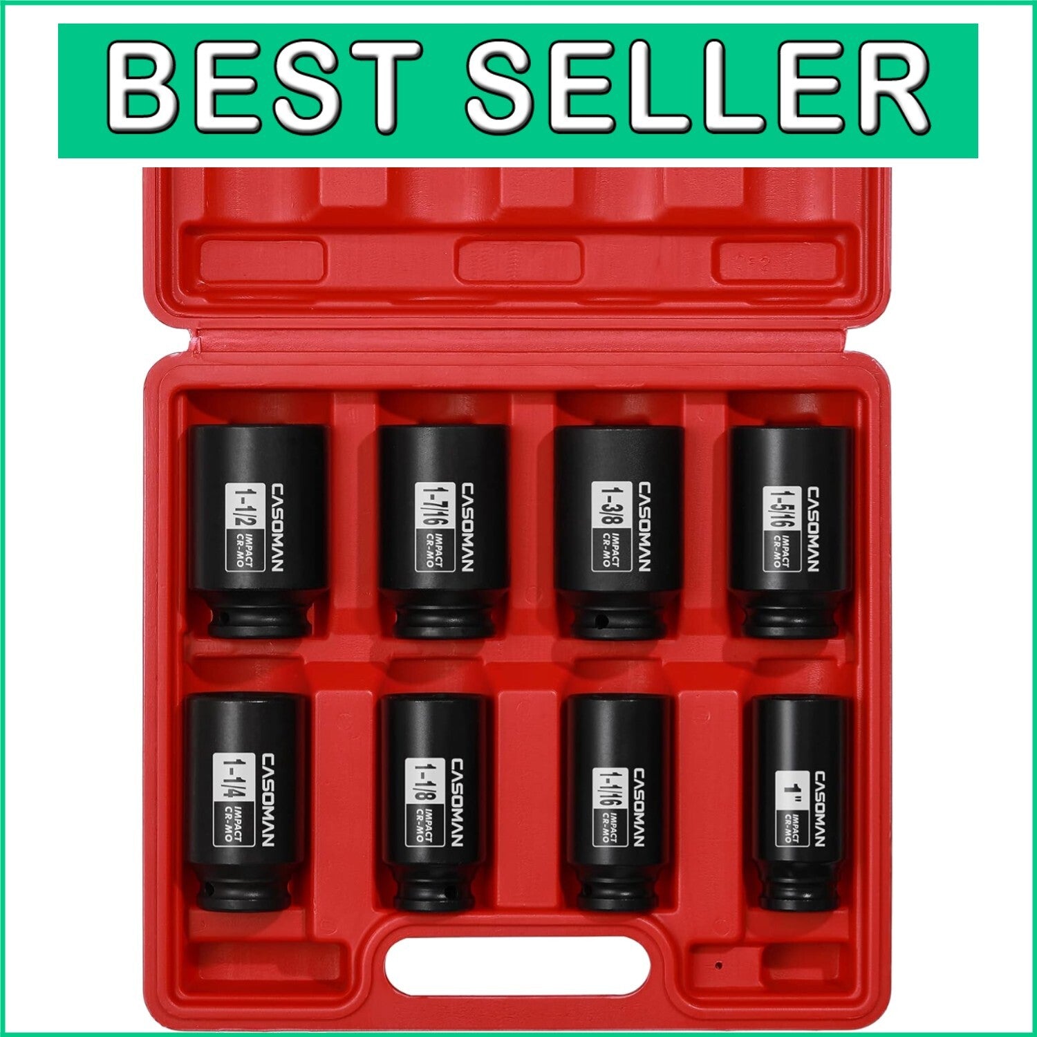 Durable 1/2-Inch Drive Deep Impact Socket Set - 8 Pieces with Storage Case