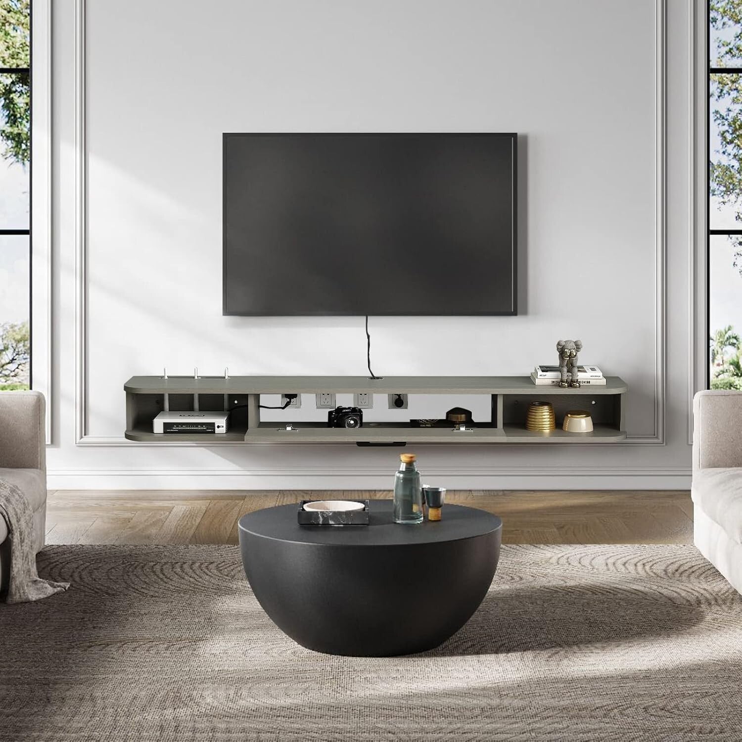 Durable All-in-One Floating TV Shelf with Storage for Apartments - Modern Finish