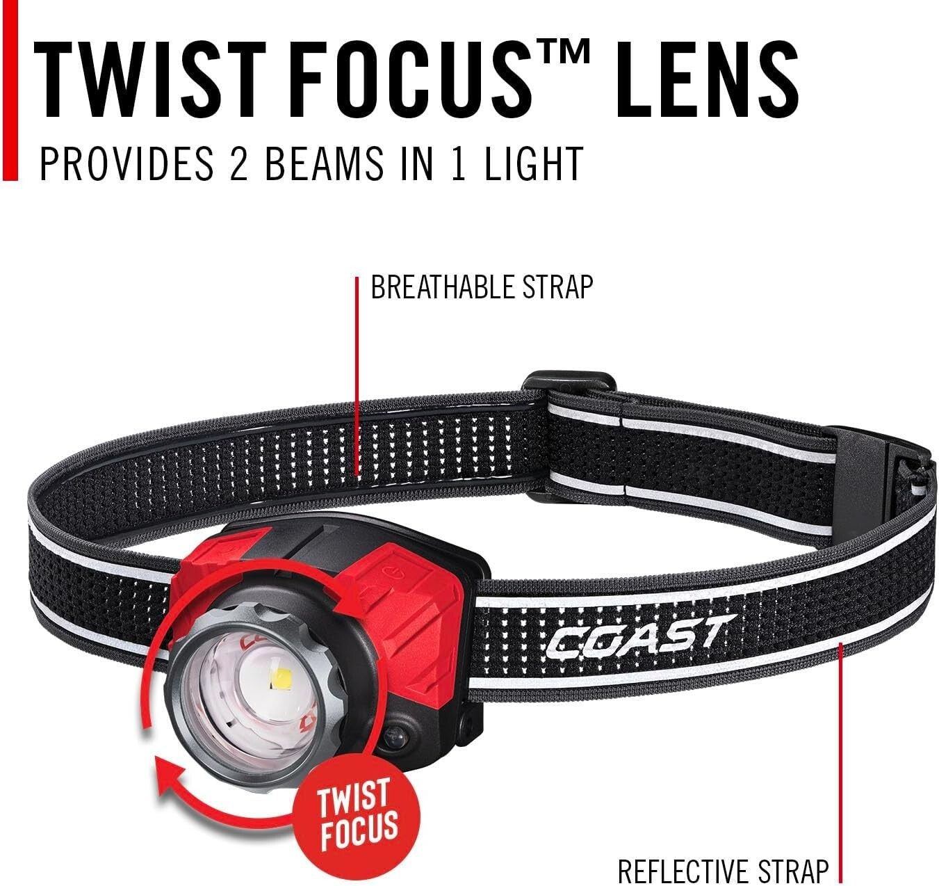 FL85R Waterproof Rechargeable Headlamp with 18-Hour Battery - Red/Green/White