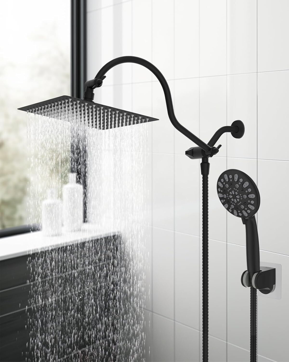 Adjustable 12'' Rainfall Shower Head with Handheld Boost & 7-Spray Settings