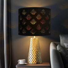 Load image into Gallery viewer, Stylish Black Drum Lampshades with Leaf Pattern - 13"x10" Easy Install Set of 2