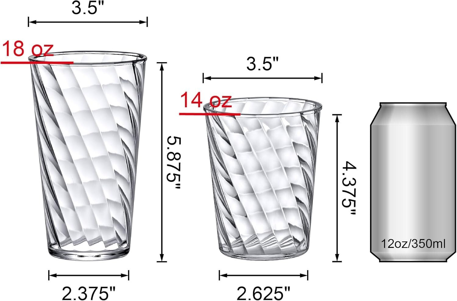 12-Pack All-Clear Plastic Drinking Glasses - Shatter-Proof & Dishwasher Safe