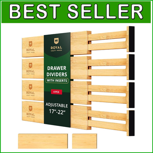 Expandable Drawer Organization Set in Bamboo - Adjustable Dividers for Max Space