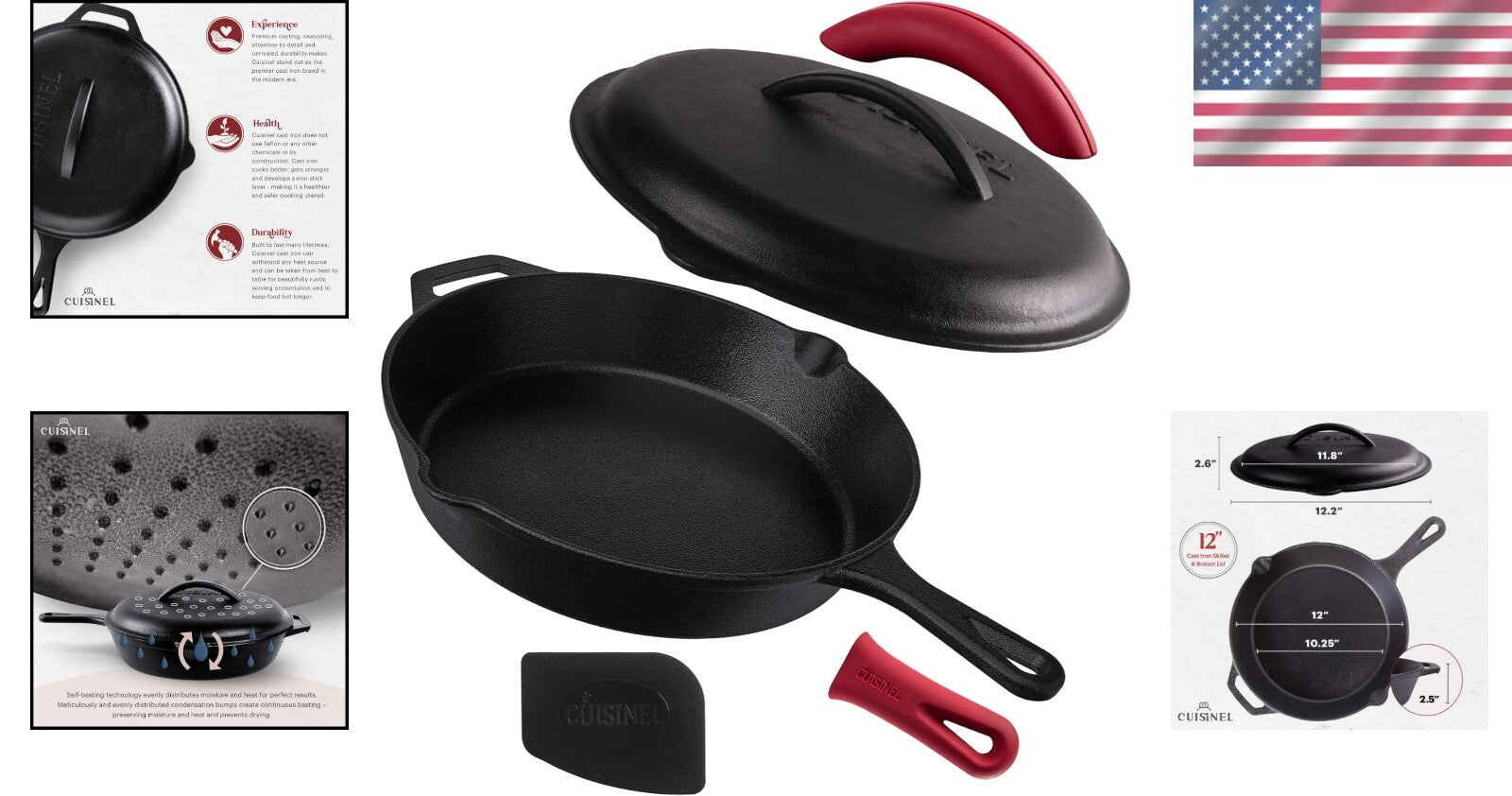 12-Inch Pre-Seasoned Cast Iron Skillet with Lid - Versatile Cooking Companion