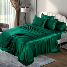 Load image into Gallery viewer, Luxury 6-Piece King Satin Sheet Set - Deep Pocket &amp; Silky Soft Blackish Green