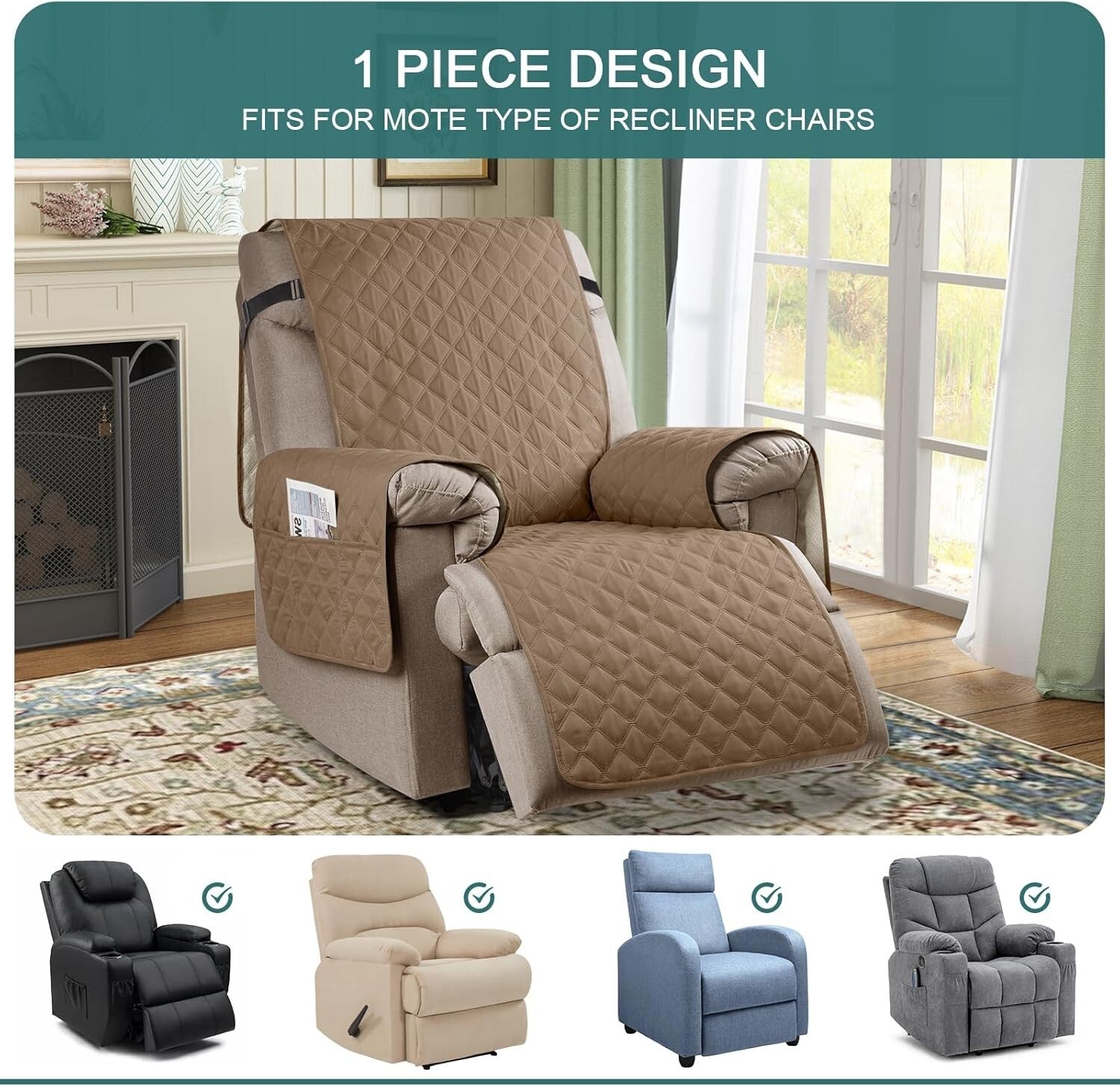 Elegant 100% Waterproof Recliner Chair Cover - Perfect for Families & Pets, 23"