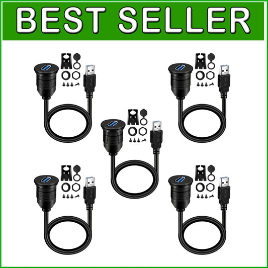 5 Pack Waterproof USB 3.0 Car Mount Flush Cable Extension, 1ft - Durable Design