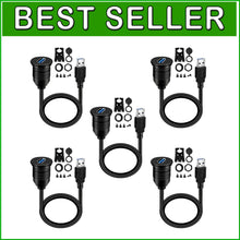 Load image into Gallery viewer, 5 Pack Waterproof USB 3.0 Car Mount Flush Cable Extension, 1ft - Durable Design