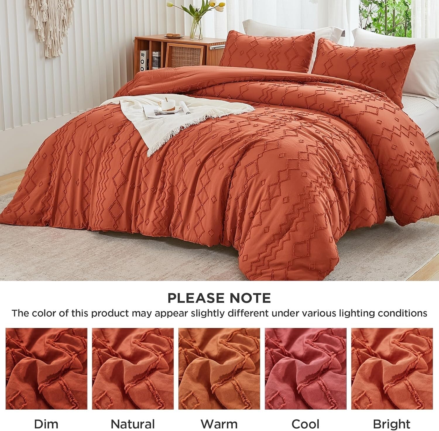 Luxurious 3-Piece Tufted Comforter Set in Terracotta - King Size Cozy Elegance