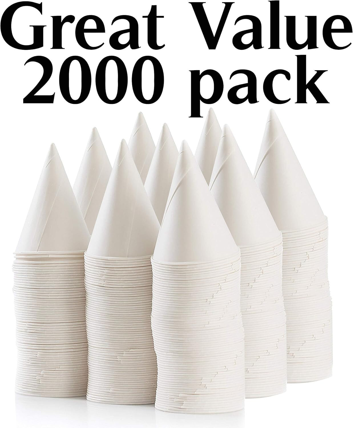 Versatile 2000 Pack White Cone Paper Cups - Perfect for Snow Cones & Events