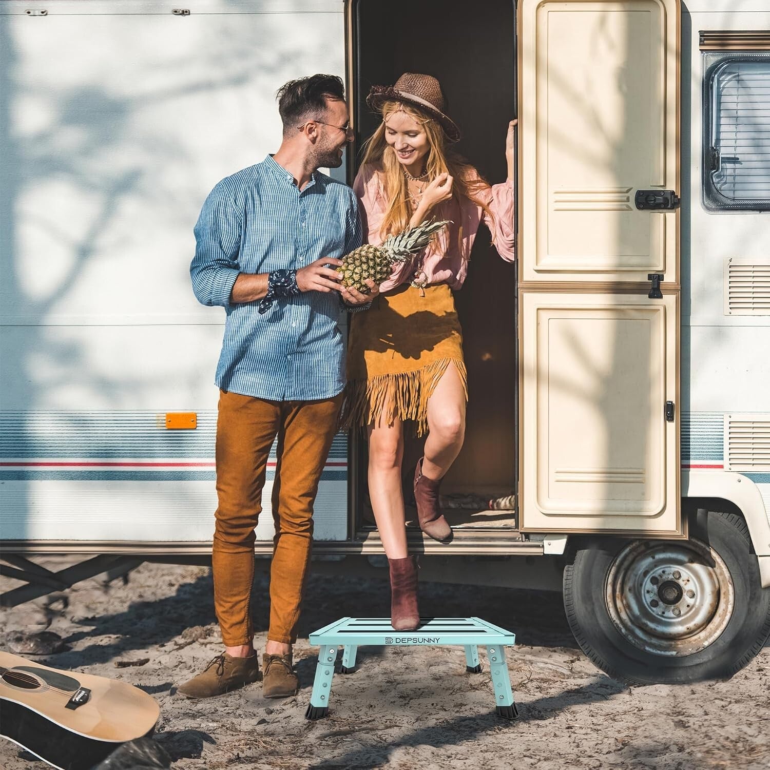 Adjustable Height Aluminum RV Step Stool - Supports 1,000 lbs, Foldable & Safe