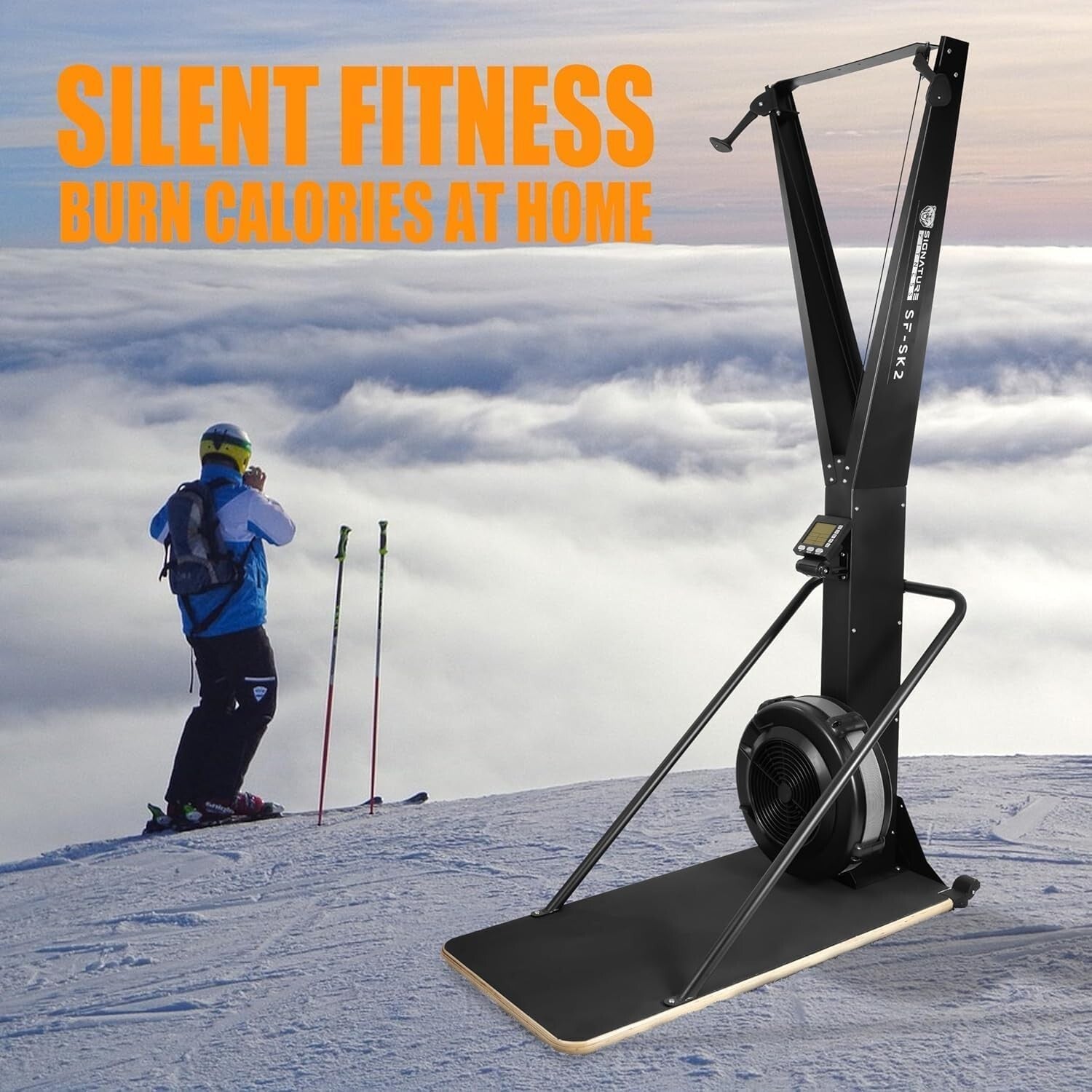 Adjustable 10-Speed Ski Training Machine with Ergonomic Handles and Display