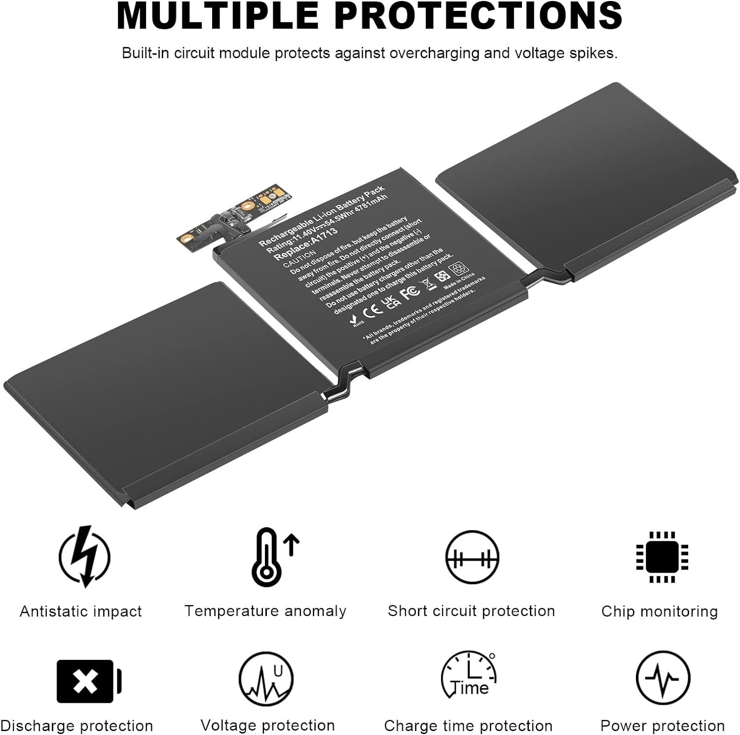 Reliable Replacement Battery for MacBook Pro 13 Inch A1708, A2159, A2289 Models