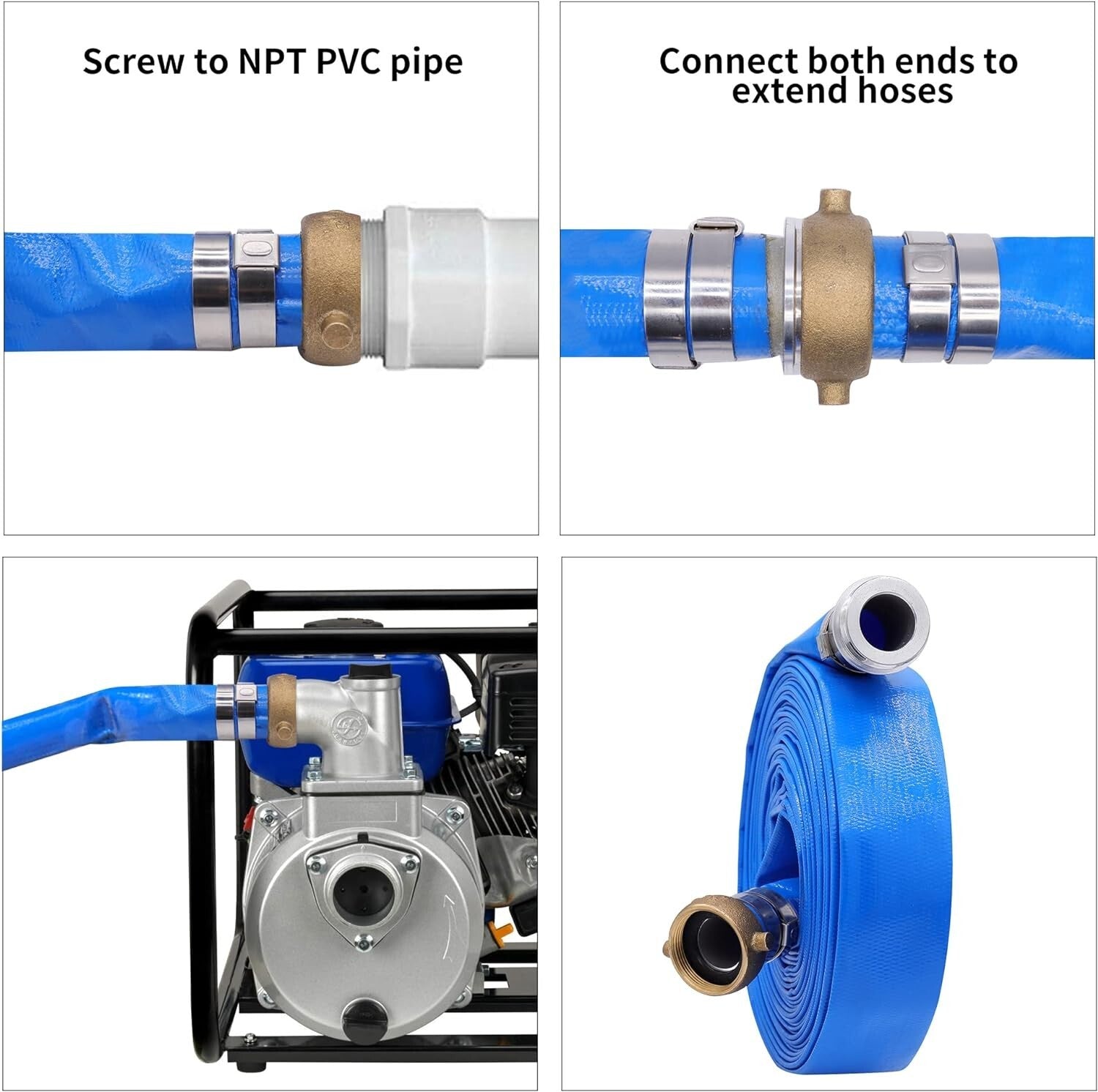 Durable 2" x 25ft PVC Water Pump Hose with Aluminum Fittings for Efficient Use