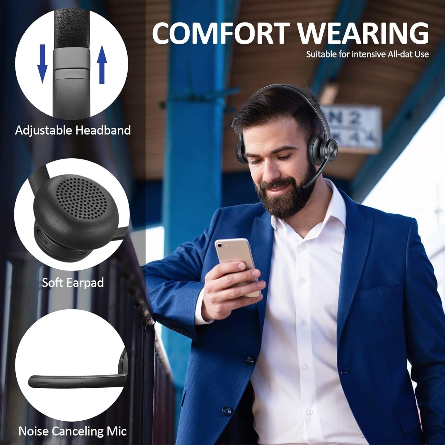 High-Performance Wireless Bluetooth Headset with Long Battery Life & USB Adapter