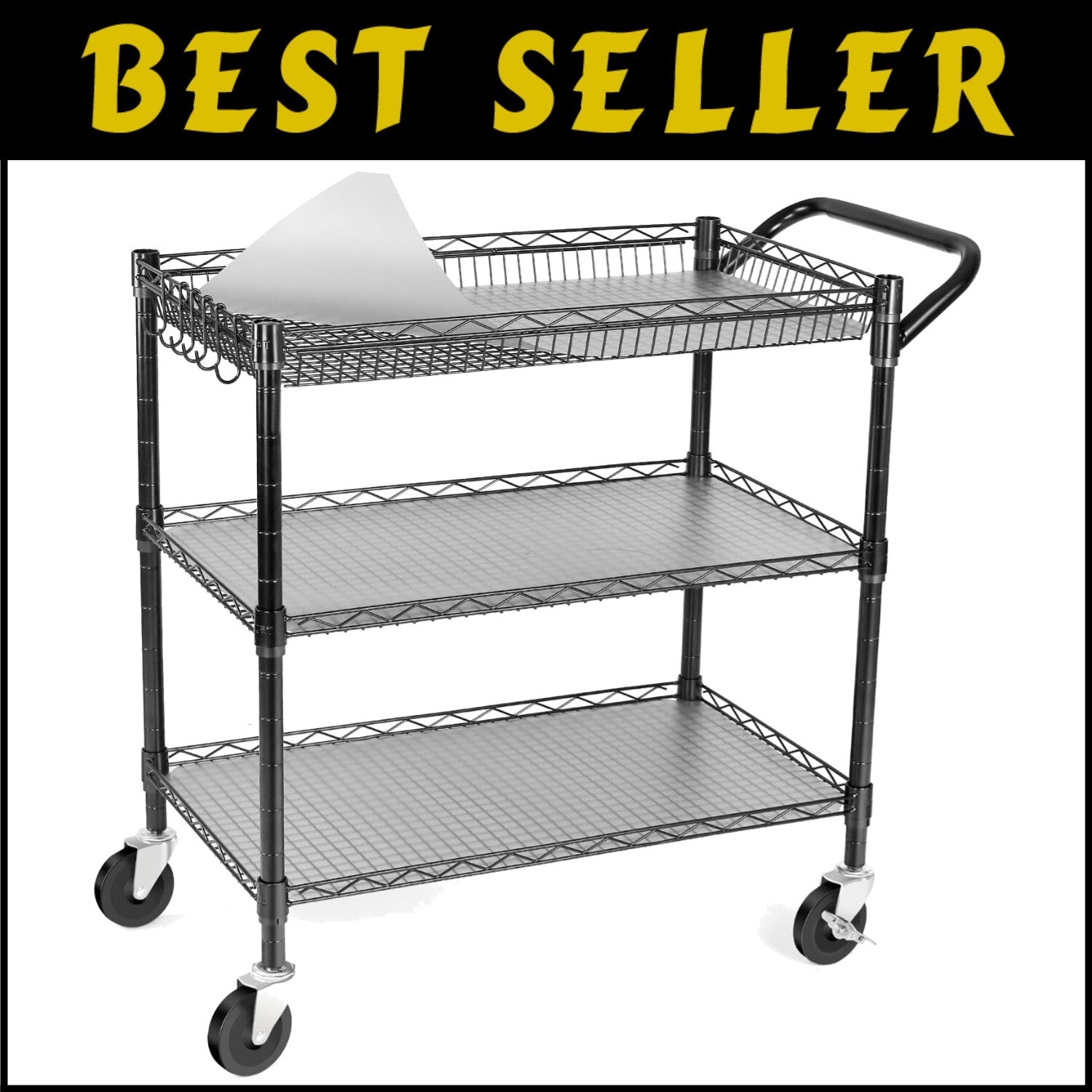 Versatile 990Lbs Capacity Metal Trolley with Silent Casters - Ideal for Kitchens