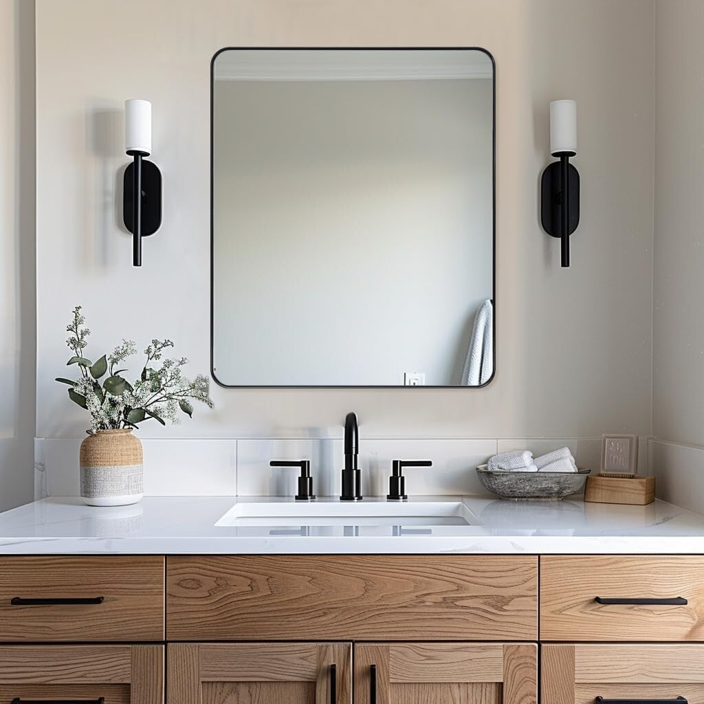 Elegant Matte Black 30x36 Mirror - Stainless Steel Frame for Modern Bathrooms