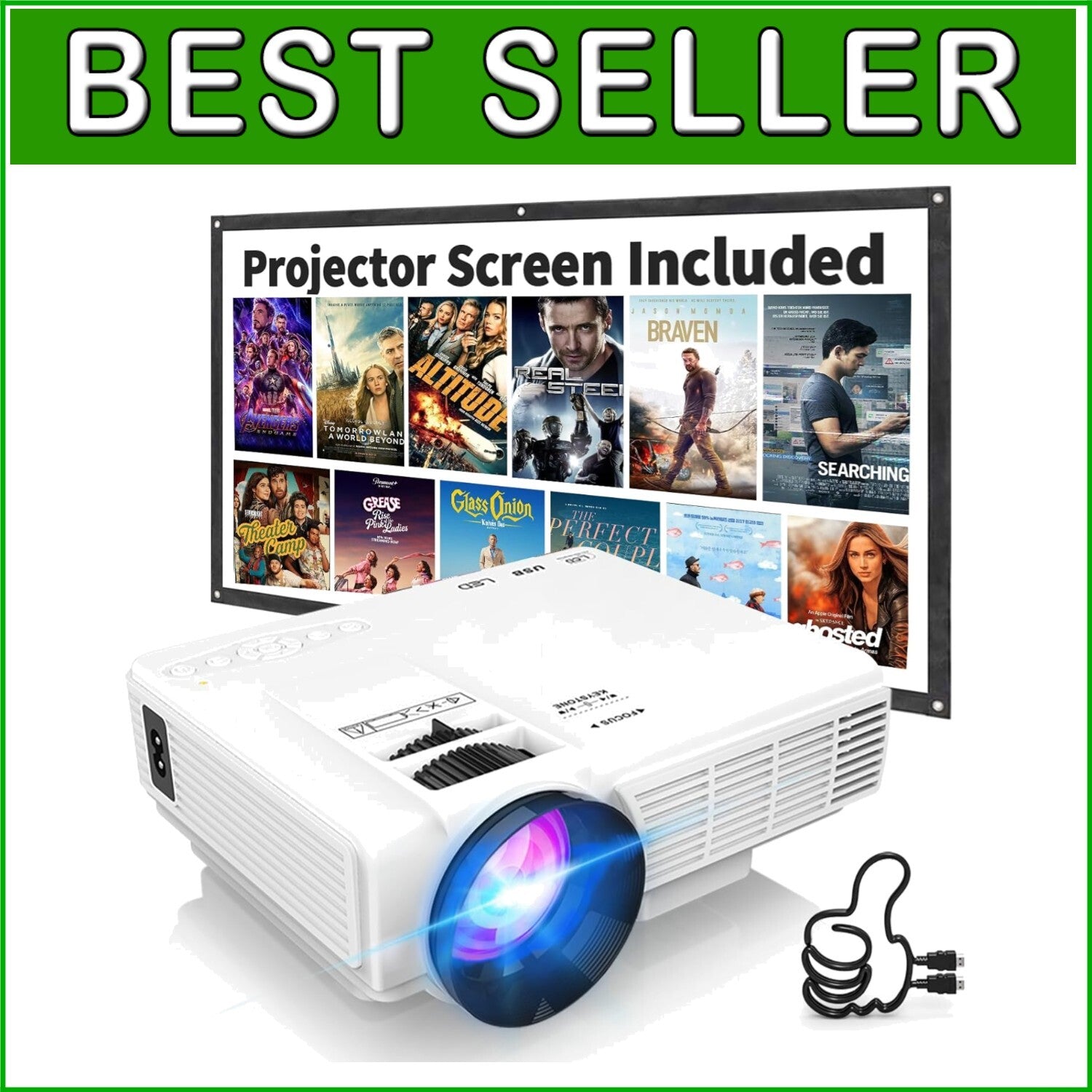 Elegant Home Movie Projector with Crisp 1080P Images & Bluetooth Speakers