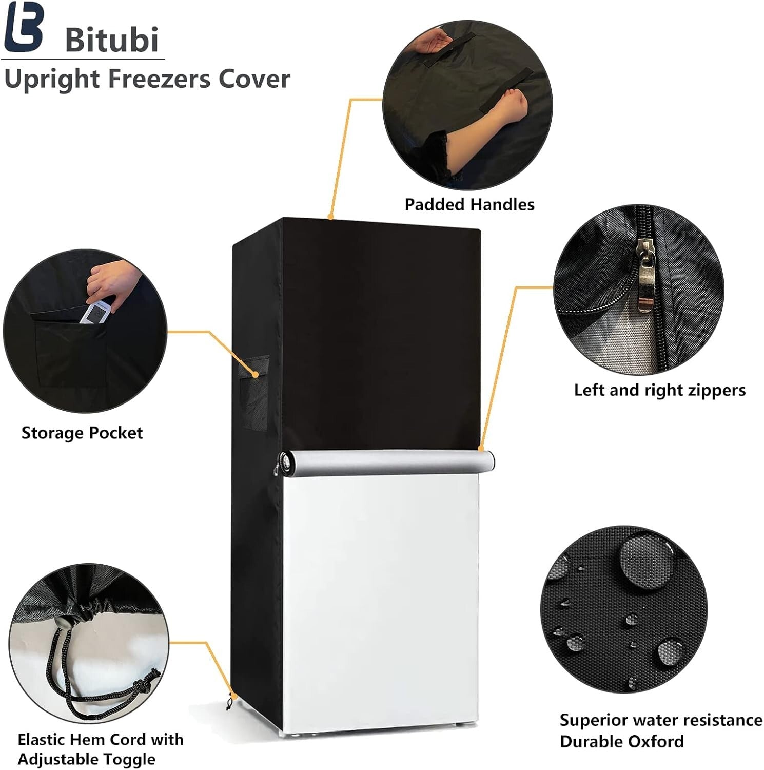 Durable Waterproof Upright Freezer Cover with Storage Pockets - 24"Wx29"Dx61"H