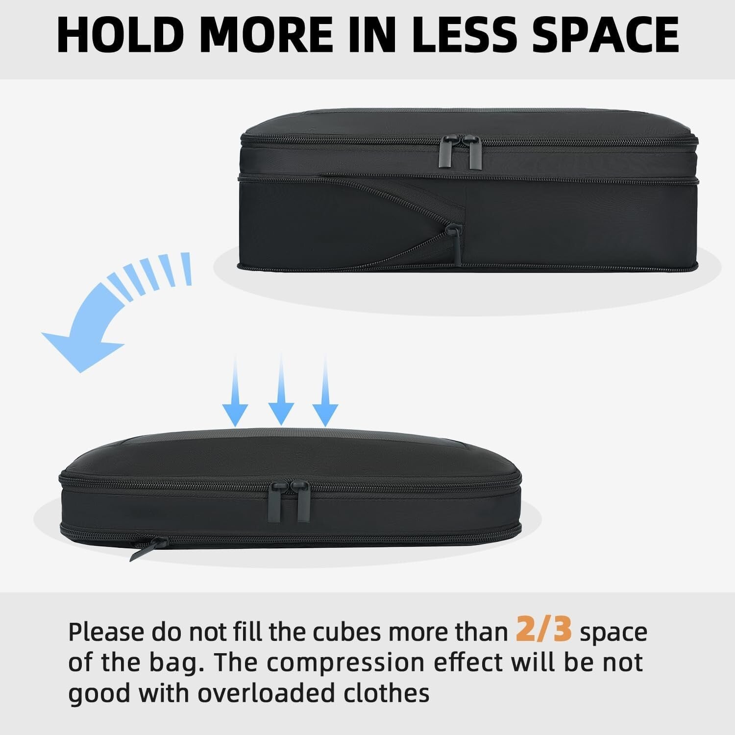 Expandable 6 Set Compression Packing Cubes for Efficient Travel Organization