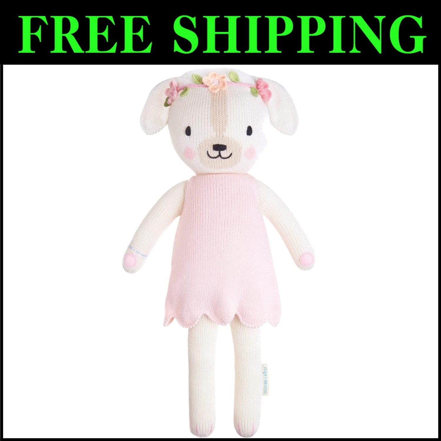 Charlotte The Dog Hand-Knit Doll - 100% Cotton, Fair Trade, 10 Meals Provided