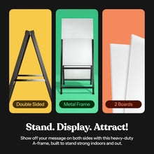 Load image into Gallery viewer, Weatherproof A-Frame Sandwich Board with 2 Corrugated Plastic Posters Included
