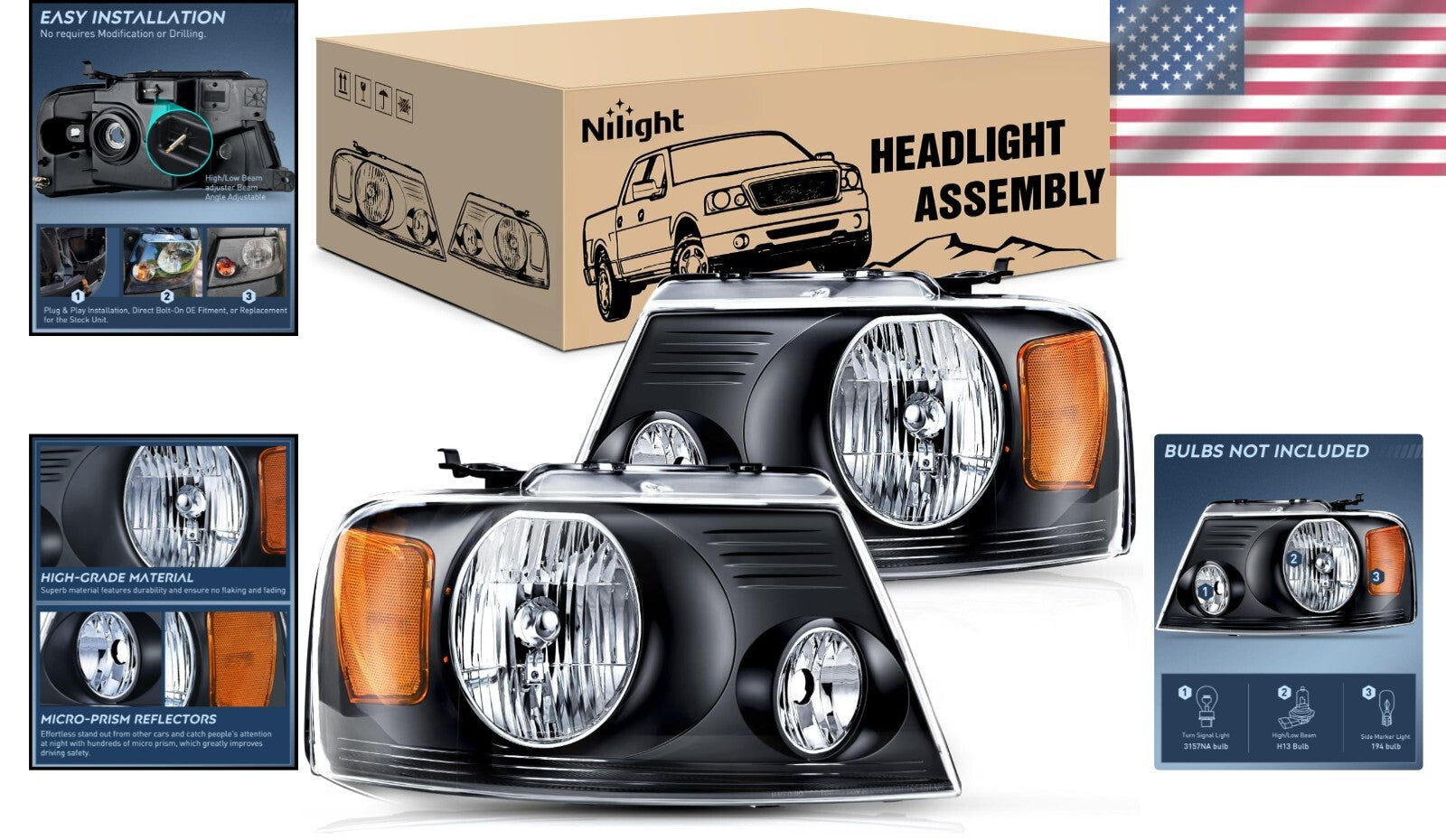 DOT Compliant 2004-2008 F150 Headlight Assembly - Easy Installation & Waterproof