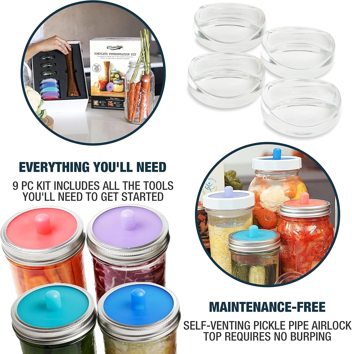 Durable 9-Piece Mason Jar Fermentation Kit - Make Sauerkraut & Kimchi Easily
