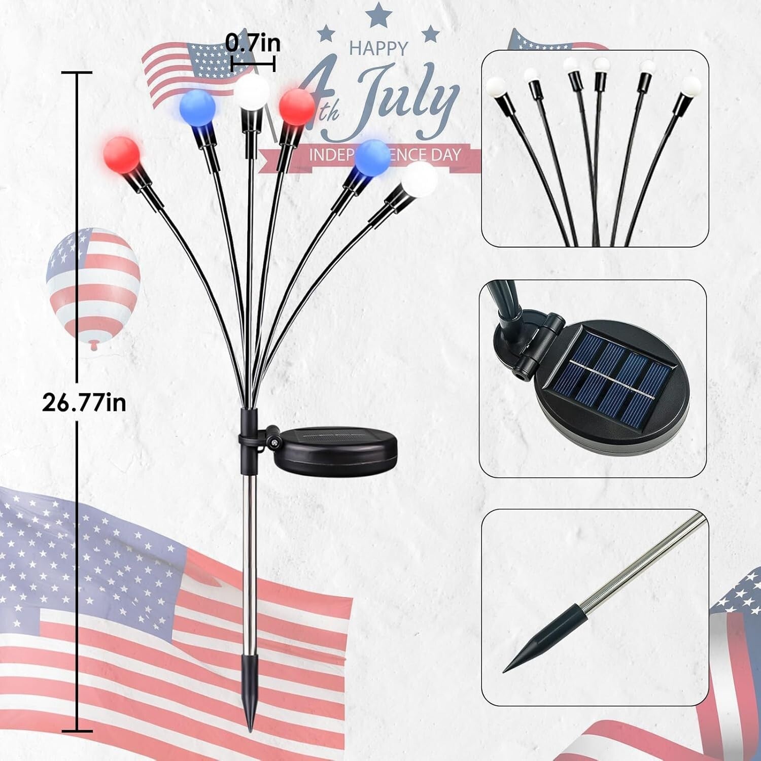 6 Pack Solar LED Firefly Lights - Perfect for Independence Day & Garden Decor