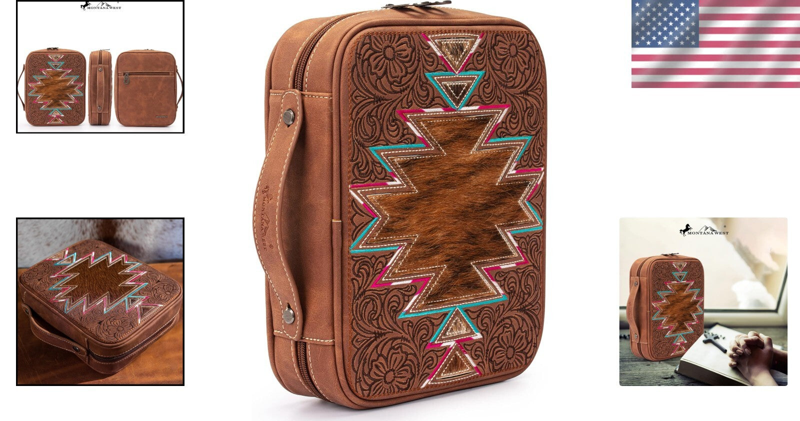 Aztec Pattern Vegan Leather Bible Cover with Embroidery - Protective and Stylish