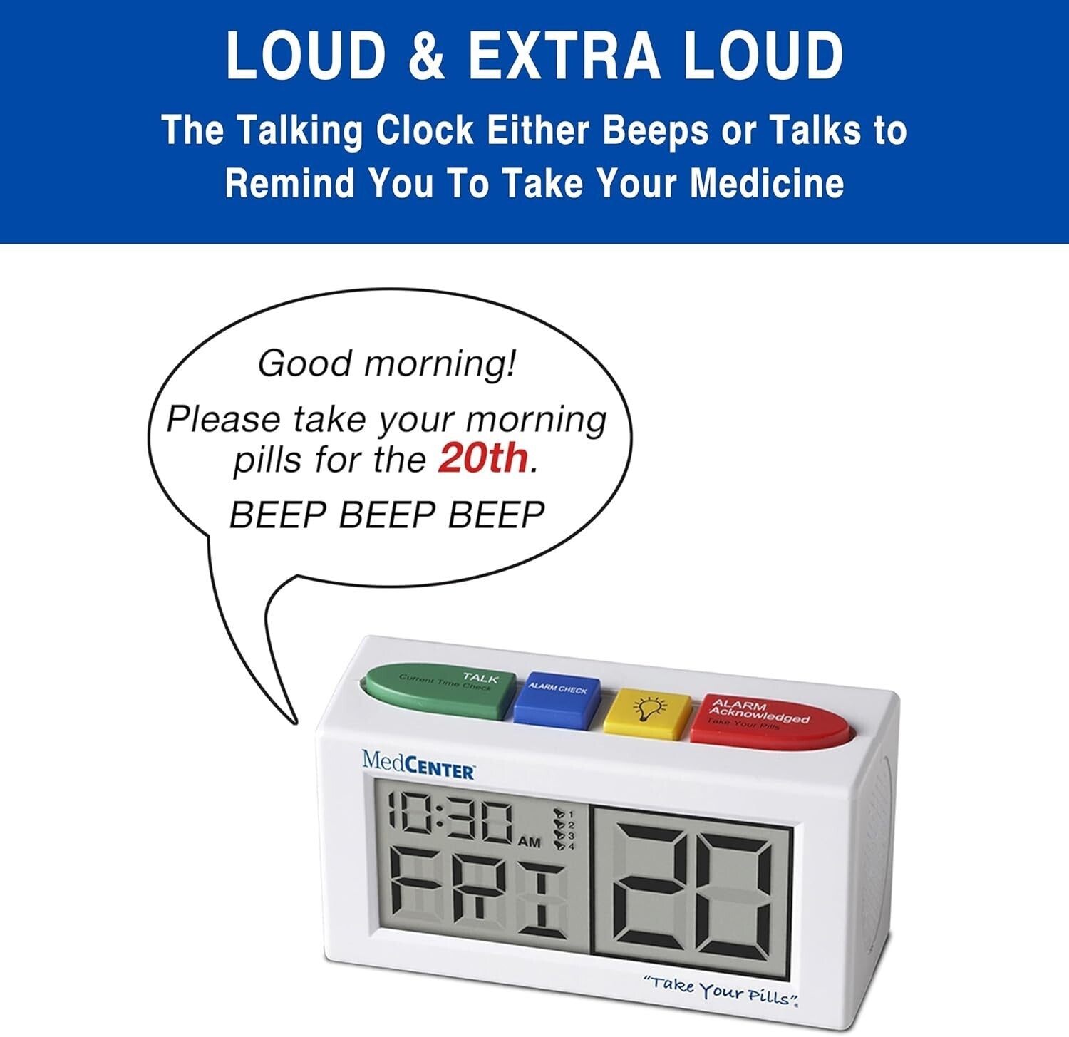 Durable Talking Alarm Clock - Medication & Time Reminder for Dementia Patients