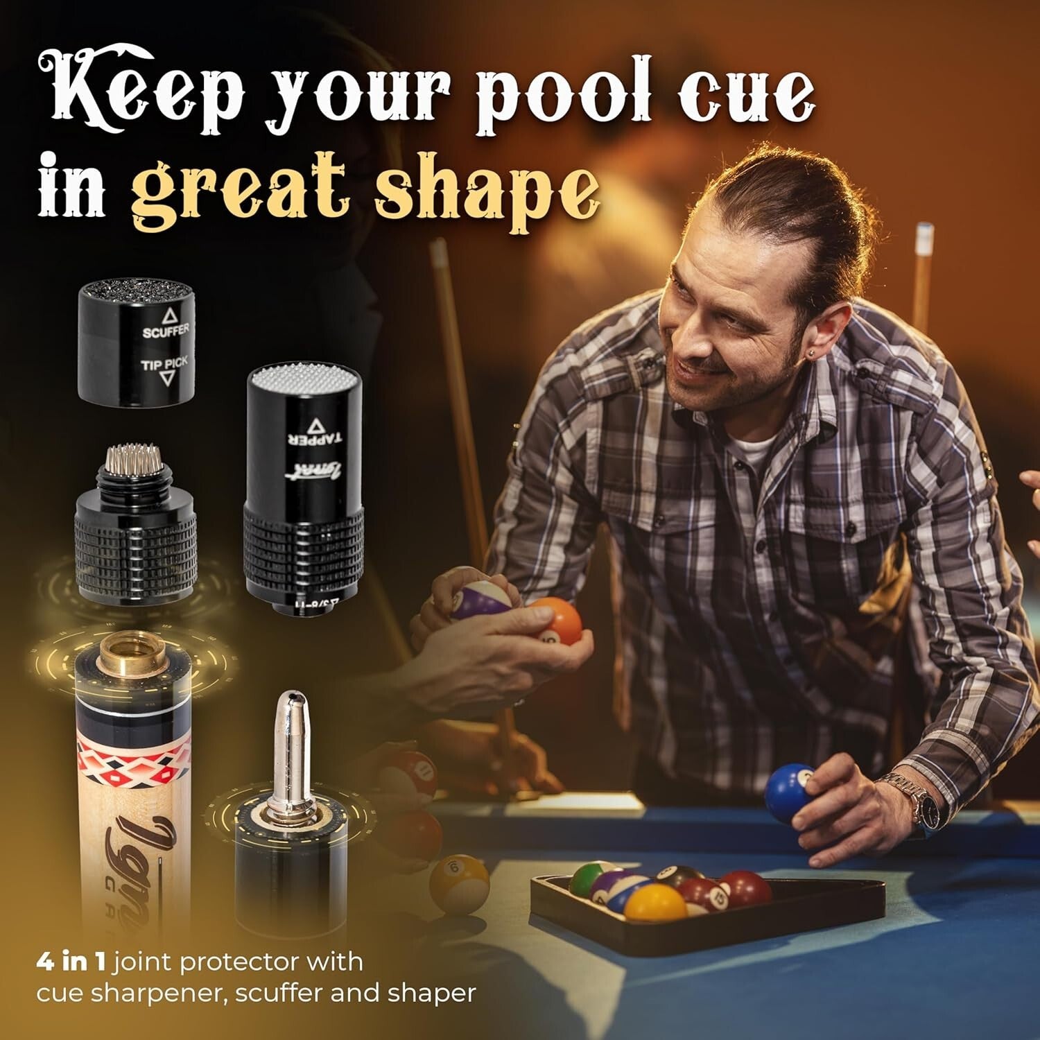 Complete 58" Pool Cue Set - Maple Cue, Care Kit, Glove & Chalk Accessories