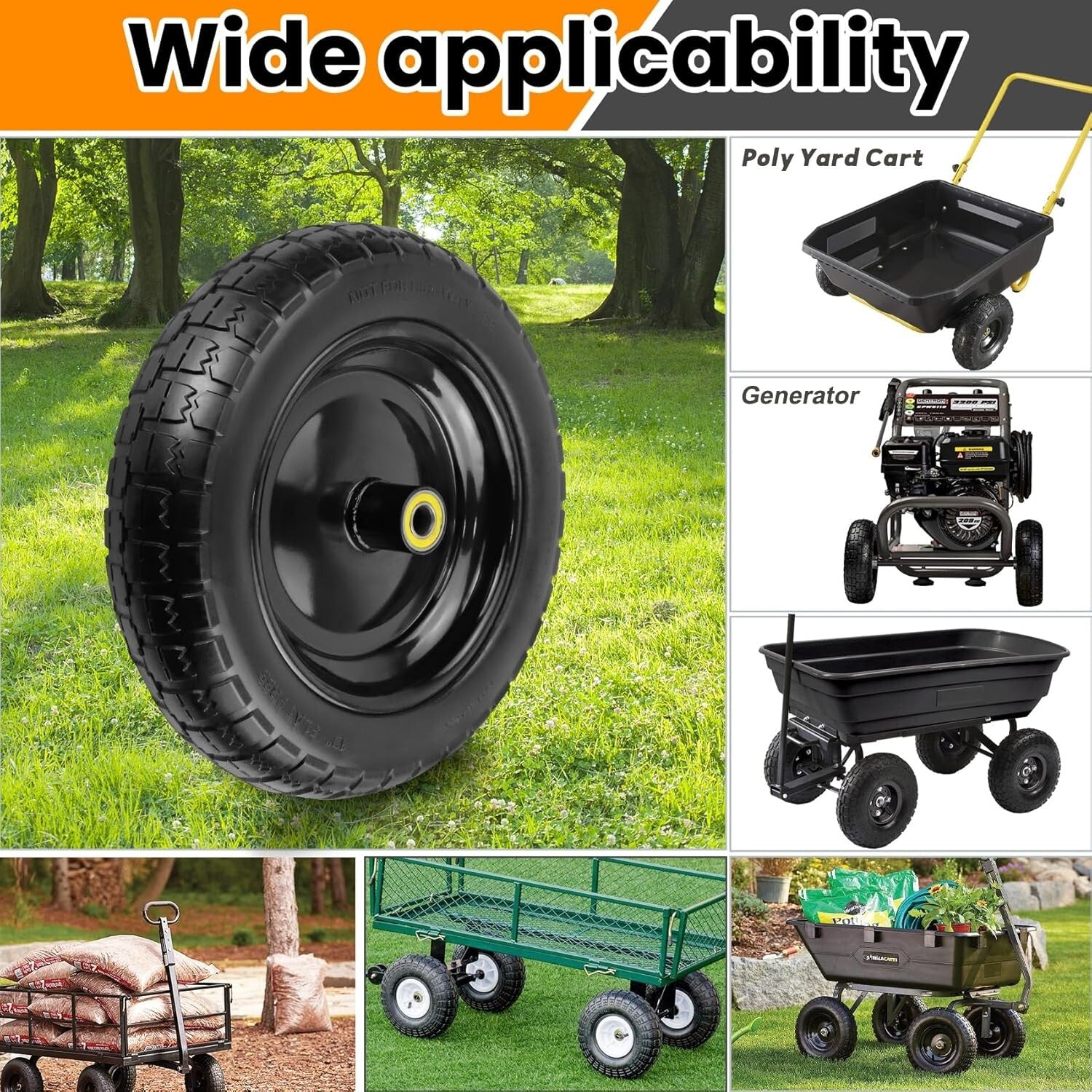 Flat-Free 13-Inch Solid Tires with Enhanced Shock Absorption for Garden Carts